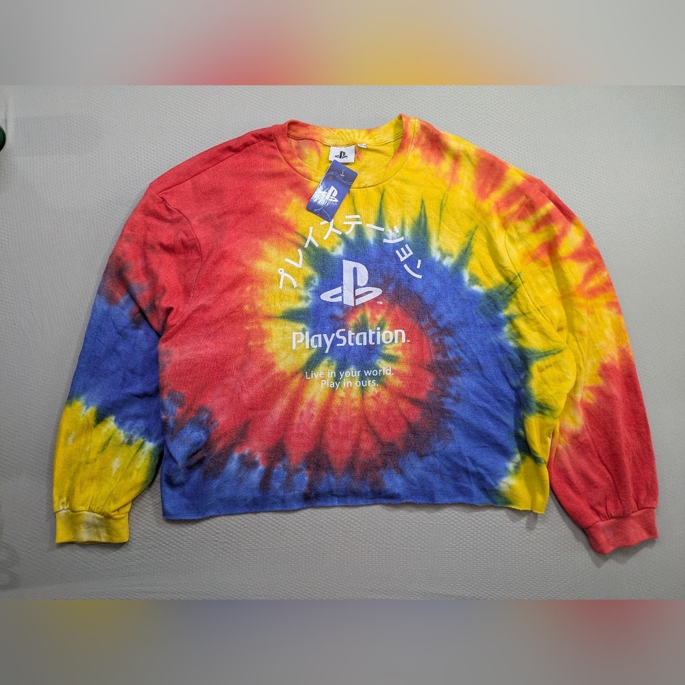 Playstation 5 PS5 Cropped T-Shirt Unisex 3XL Tie Dye LONG SLEEVE Spell out New